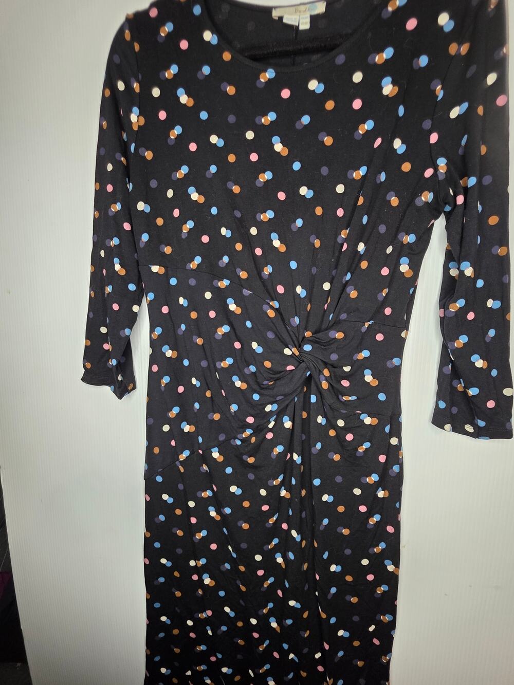 Boden US 10R Black Polka Dot Knot Front Midi Dress Chic Career Cocktail
